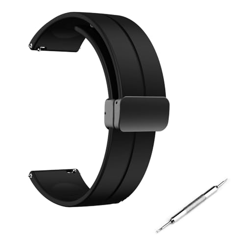 [LJJDBZYD] 時計バンド ユニバーサル マグネット式腕 時計 腕時計 バネ棒外し 交換ベルト バネ棒はずし 22mm シリコン 防水 通気性 軽量 時計替えベルト 替えバンド 差し替え簡単 調整簡単 （バネ棒外し<em>1+時計バンド</em>1） (ブラック)